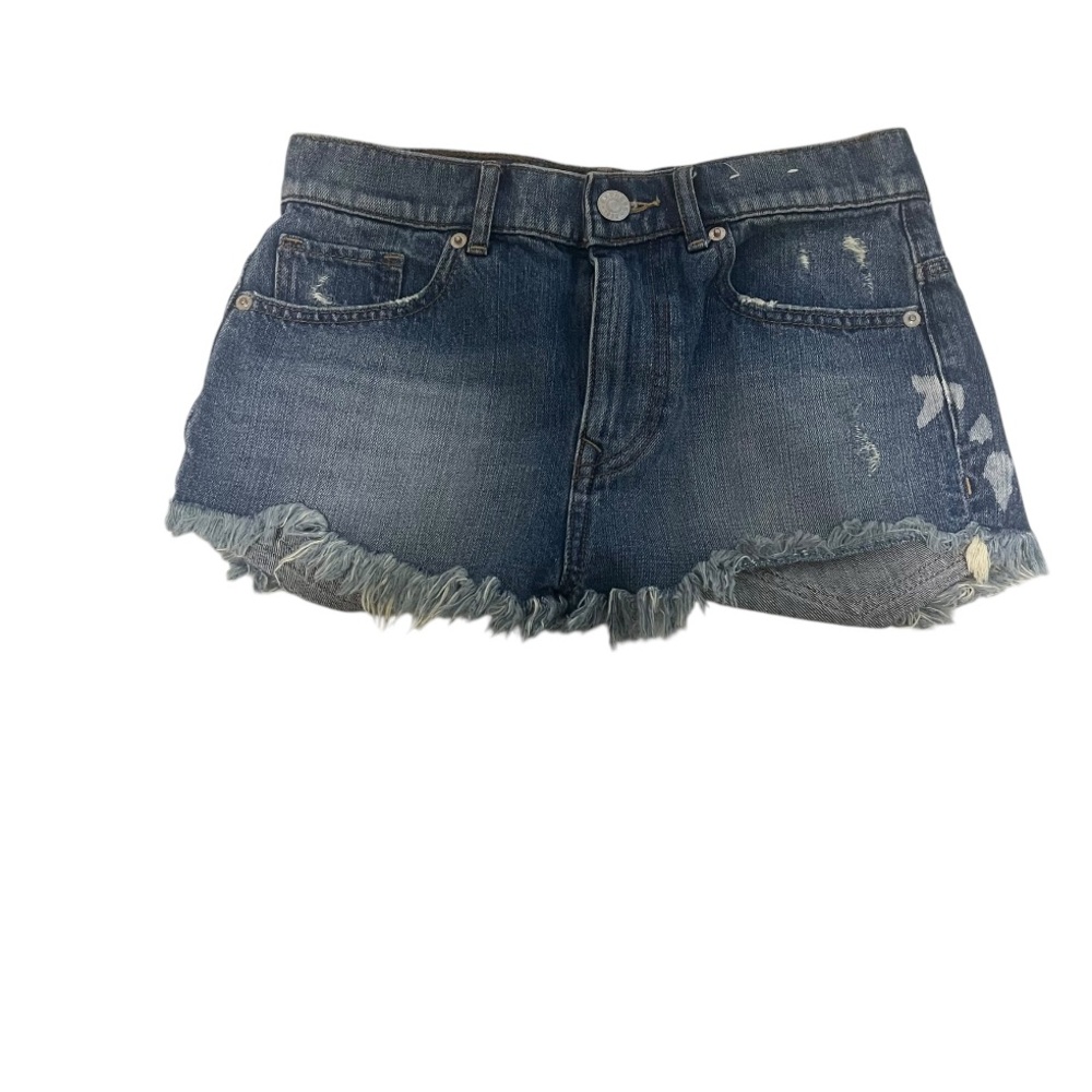 Express Jean Shorts Size 2 Womens Super High Rise Cutoff Button Fly Blue Denim‎